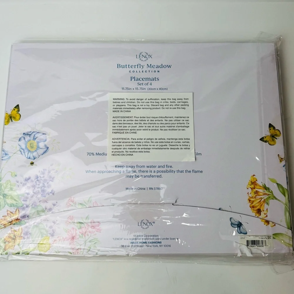 Lenox Pink Purple Butterfly Meadow Floral Cork Placemats - Set of 4 New